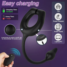 Load image into Gallery viewer, Vibrating Cock Ring with Anal Plug, Penis Ring Vibrator Magnet Adsorption Design, 10 Vibration Modes Adult Sex Toys for Men Coup